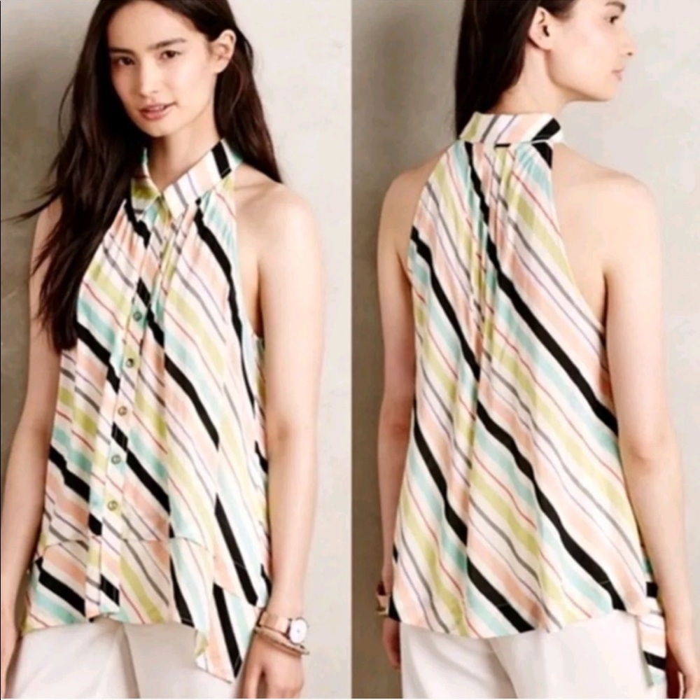 Anthropologie Maeve Tesni Rainbow Striped Swing Tank Top